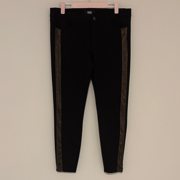 PAIGE MELISSA PONTE METALLIC-STRIPE MIDRISE SKINNY LEGGING BLACK size 31 - Picture 2 of 6